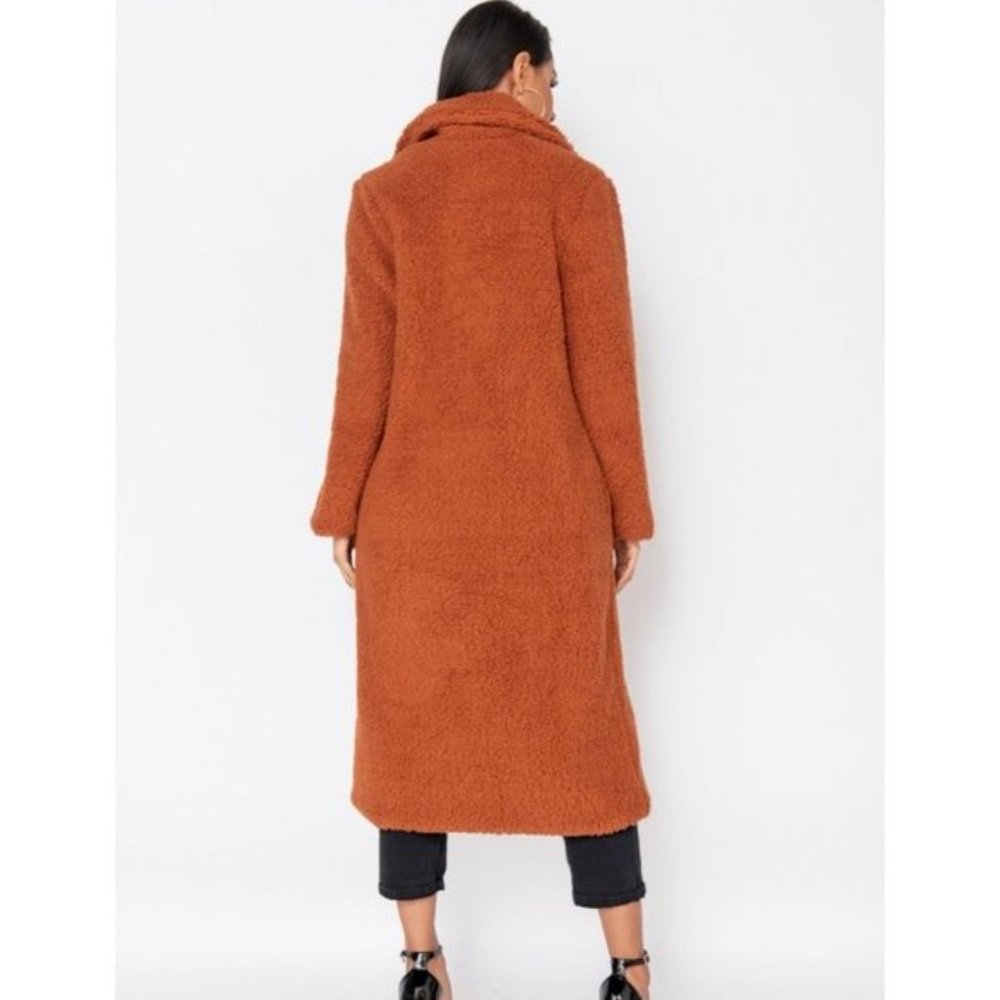 Rust Long Sleeve Oversized Long Maxi Teddy Bear Fur Coat - Picture 4 of 9